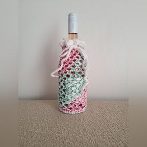 Handcrafted Red Green White Crochet Wine Bottle Cover